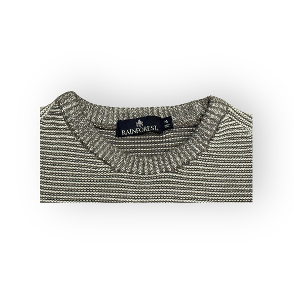 Rainforest Men’s Gray Striped Crewneck Sweater Size M Cotton Knit Pullover - Picture 3 of 7